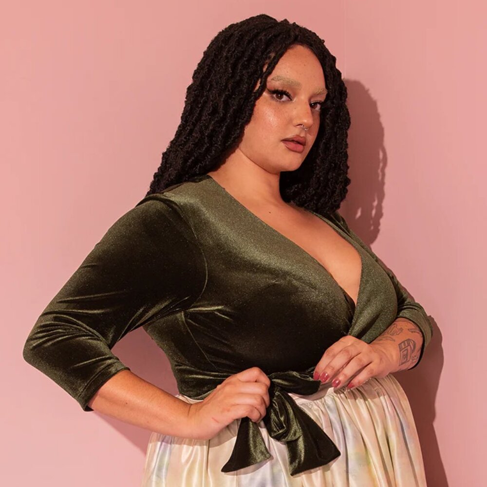 Wrap Top in Dark Olive Green Velvet - Vixen by Micheline Pitt